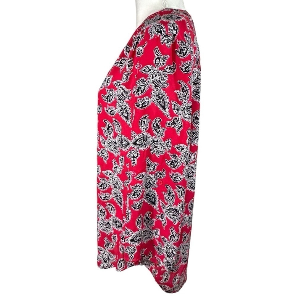 🌸Faded Glory- Red Paisley V Neck Tunic- Adj. Sleeve- Size 12-14 Large - Picture 6 of 10